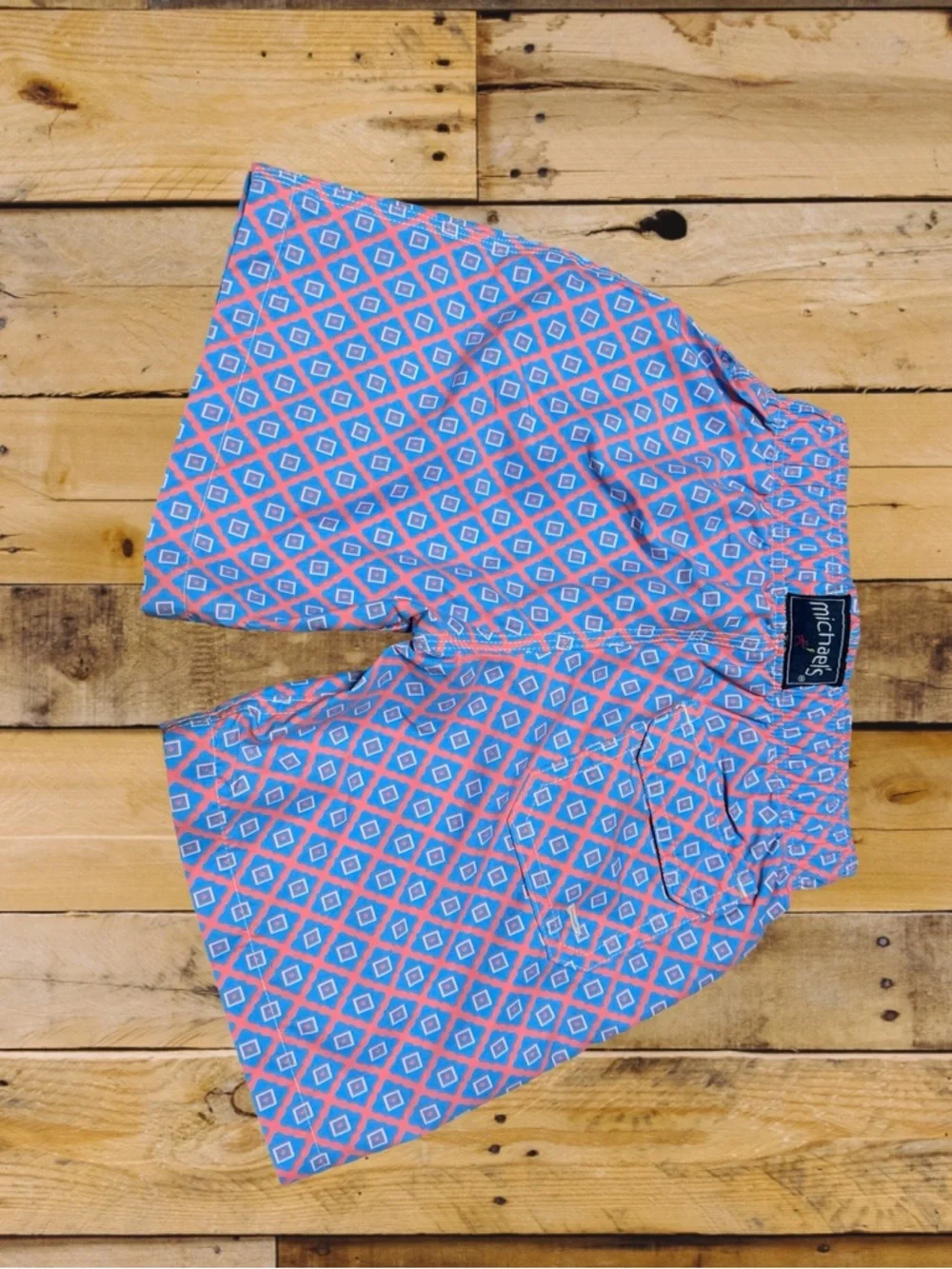 NWT Michael’s Swimwear Swim Trunks Blue Pink Diamond Print Boys Size 6 - Picture 3 of 6